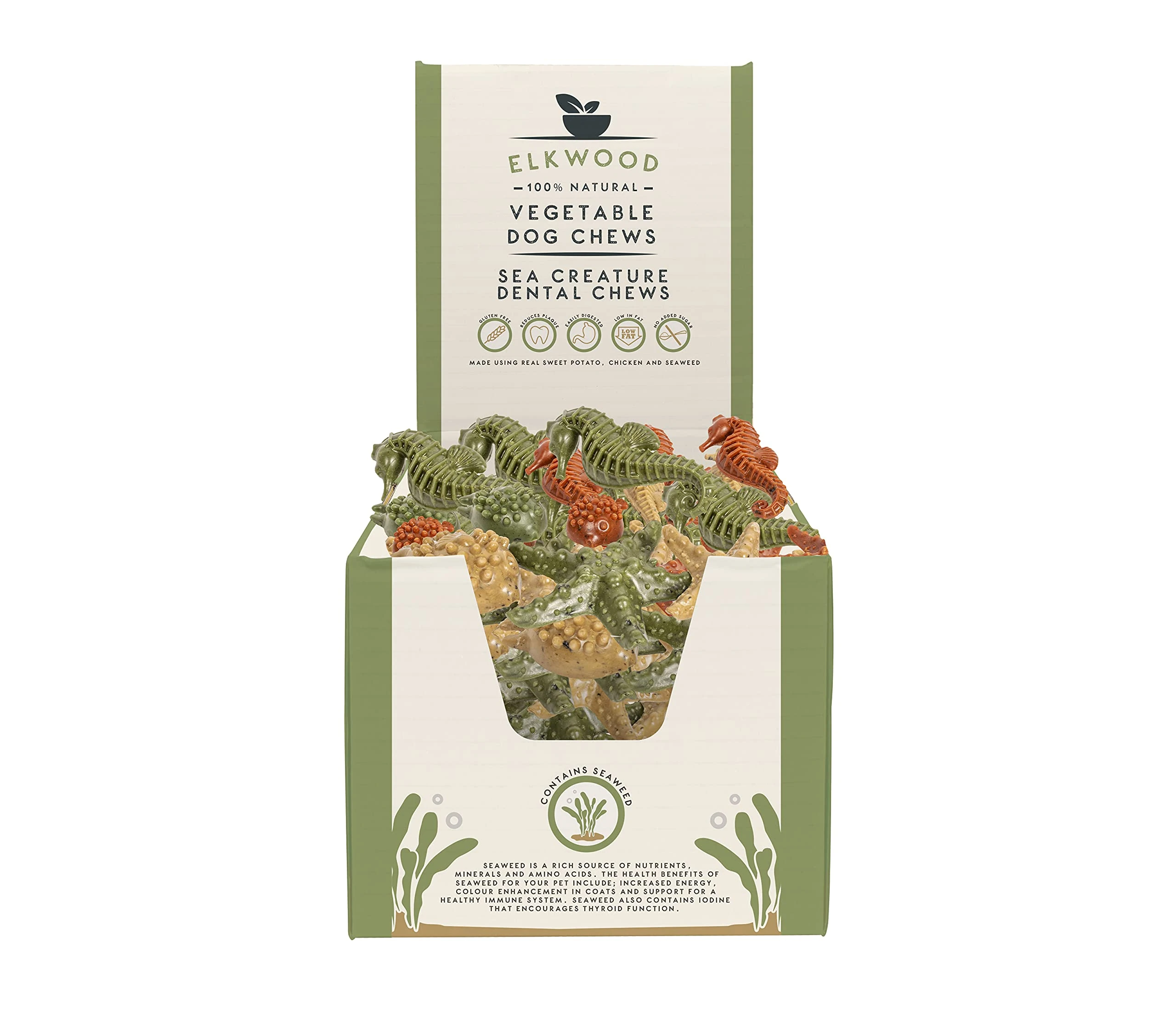 Elkwood 100% Natural Dog Dental Chew Treats (Mixed S,M,L Pieces, Sea Creature Shape) | Grain-Free, Low-Fat Sweet Potato Chews for Fresh Breath & Healthy Teeth | Hypoallergenic & Long-Lasting, (54 PCS)