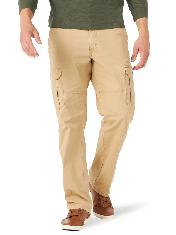 Wrangler Authentics Men's Relaxed Fit Stretch Cargo Pant Casual, Travertine Ripstop, 34W x 30L