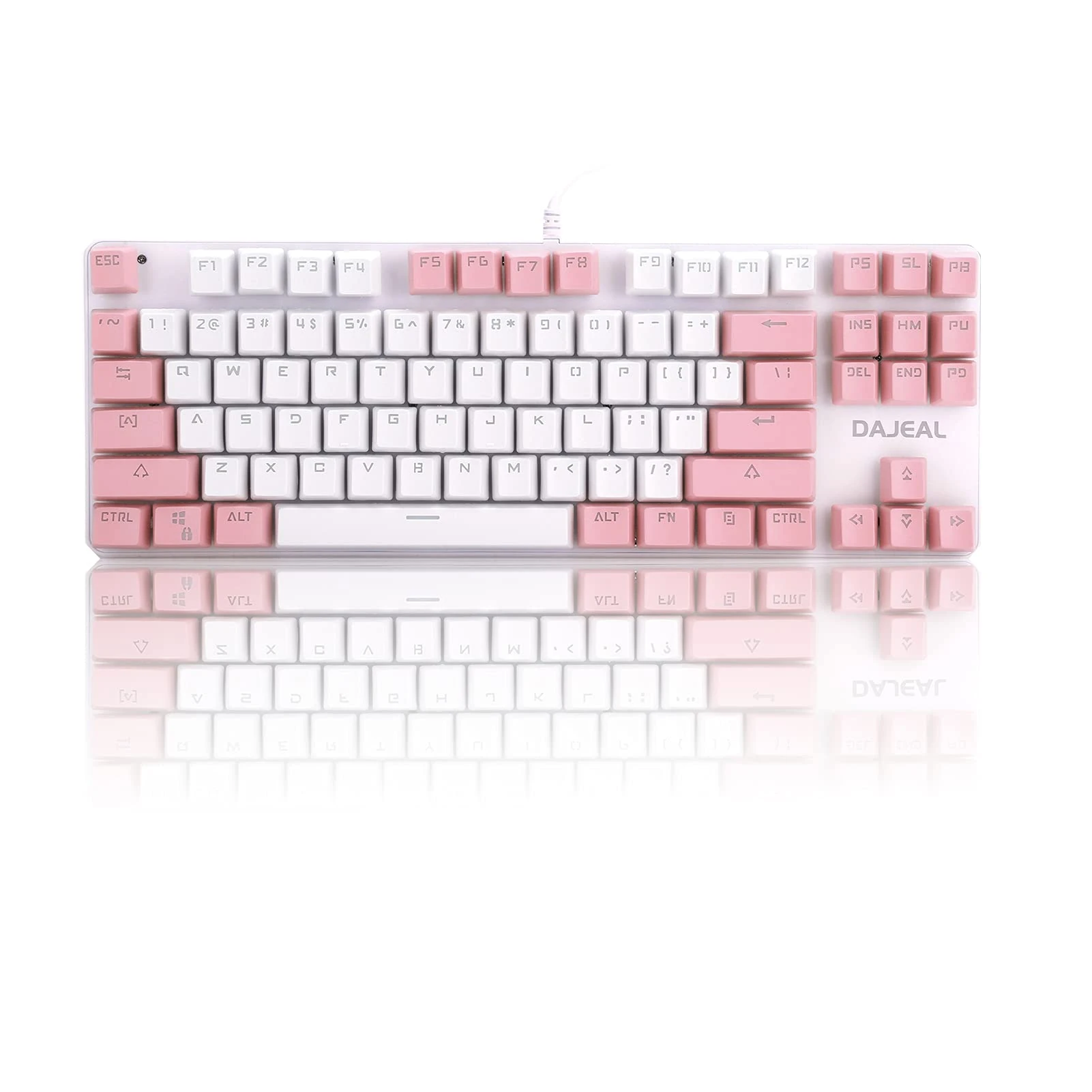 Zunate Mechanical Gaming Keyboard for Gamer, Mechanical Keyboard LED Backlit with 87 Key Mechanical blue switch, Multimedia Buttons Gaming Keyboard Mixed Light for Desktop Laptop K100(White pink)