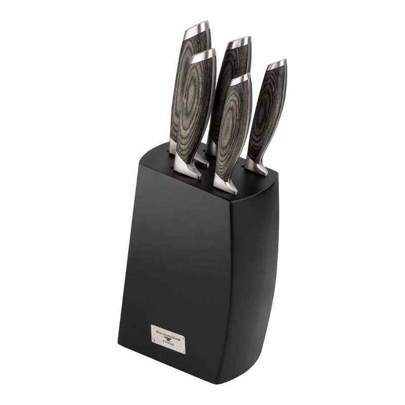 Rockingham Forge 259 Series 6 Piece Knife Block with Knives - German Steel Blade, Ergonomic Teak Handle, Filled Knife Block