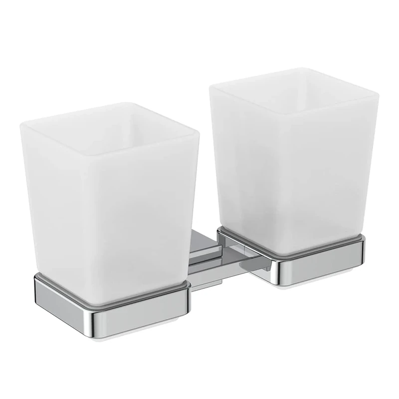 Ideal Standard IOM Square Double Frosted Glass Toothbrush Holder, E2205AA