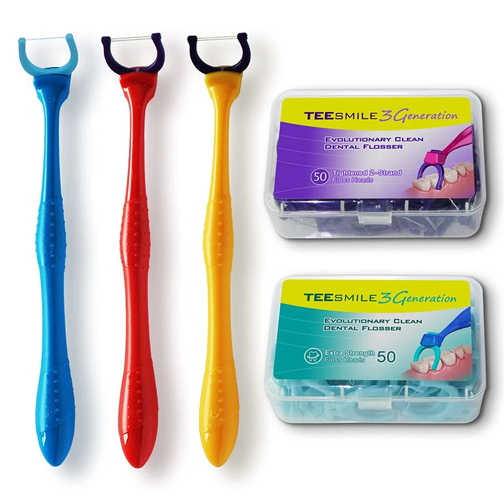 TEEsmile Evolutionary Clean Dental Flossers, Kit of Handle(s) Plus Refillable Heads (3 Long Handles, +50 Extra Strength Refills +50 2-Strand Refills)