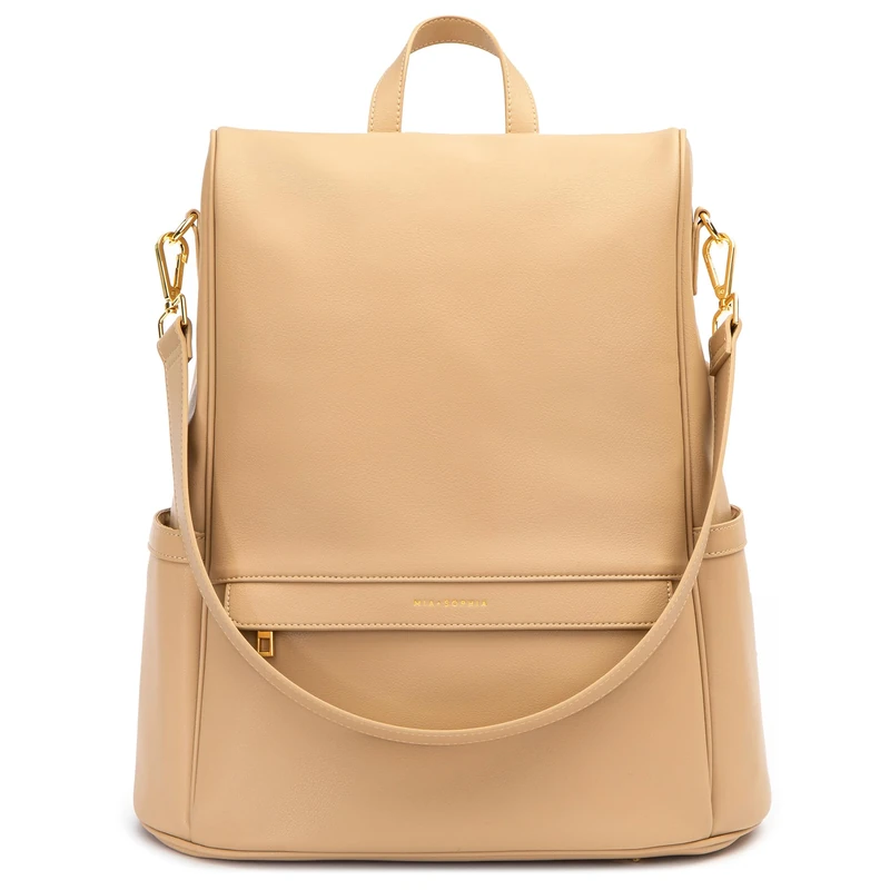 MIA + SOPHIA Leather Diaper Bag Backpack with Changing Pad, Stroller Straps, Bottle Holder, Brown, L, Mia Collection