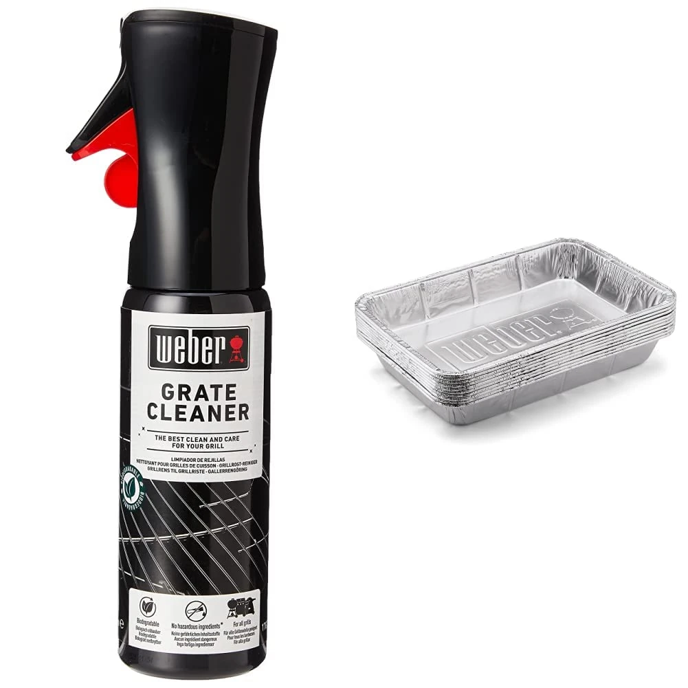 Weber 17875 Grate Cleaner, Black, 5.0 cm*25.0 cm*8.0 cm & 6415 Drip Pans 10-Piece, Small, Silver