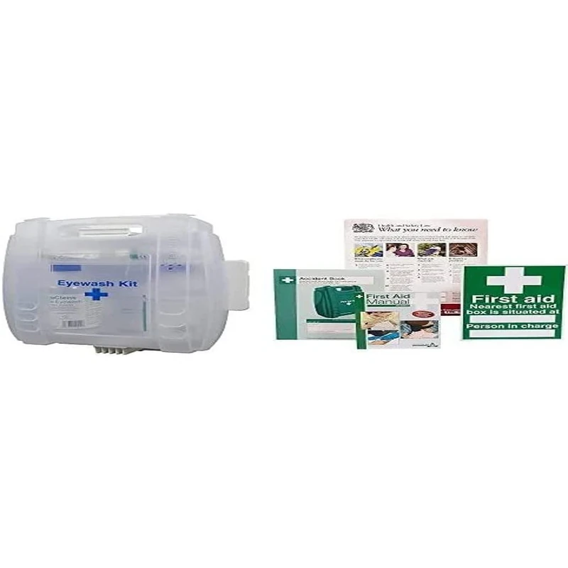 Safety First Aid Group E459T Eye Wash Kit Wall Mounted with 2 x 500 ml Bottles with HSE Compliance Supersize Kit, Bundle