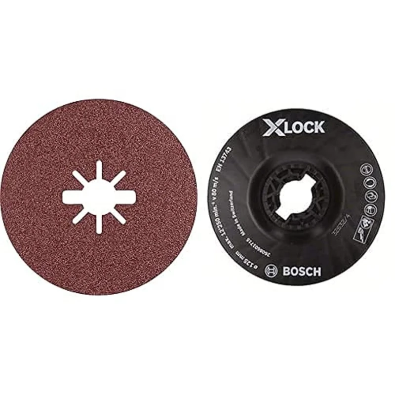 Bosch Professional 25x Expert R781 Prisma Ceramic X-Lock Fibre Discs (Ø 125 mm, Grit 80, Accessories X-Lock Angle Grinder) + Bosch Professional Backing Pad, Medium Hard (X-Lock, Diameter 125 mm)