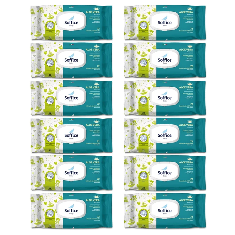 Baby Wipes 72 Pieces Pop-Up with Aloe - Accessories and Hygiene Products for Changing Nappies | Cleansing Wipes Ideal for Kindergarten and Infants – 12 Packs