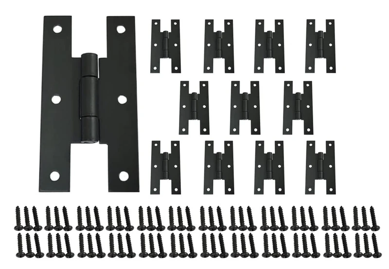 QCAA Black Steel H-Hinge, for Cabinet Doors, Matte Black, 12 Pack, Made in Taiwan