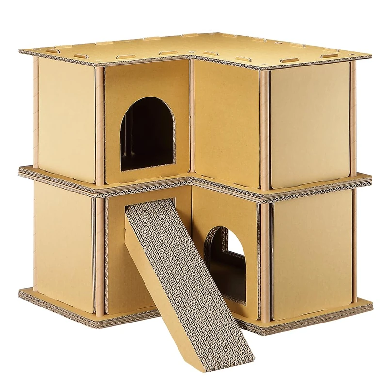 PETIQUE Le Petite Cat House - Sustainable Cardboard Cat House and Scratcher for Indoor Cats - Image 1