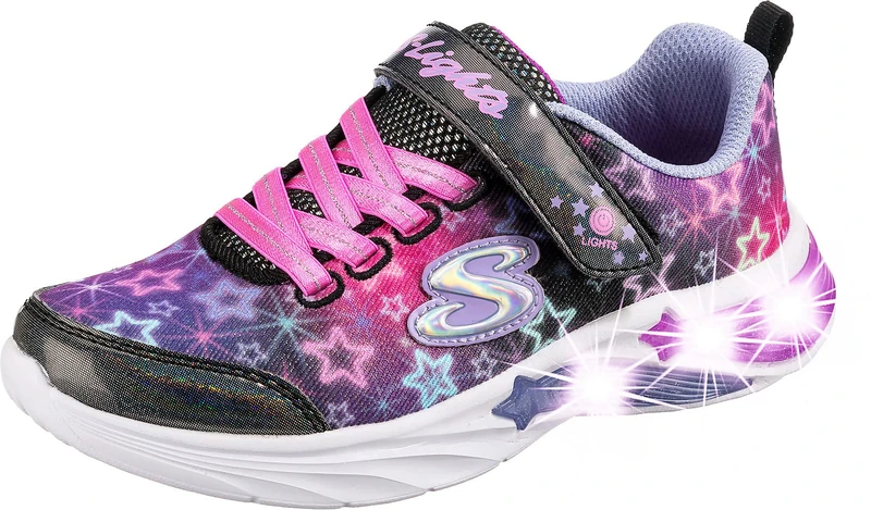 Skechers Girl's Star Sparks Sneaker, Black Mesh Multi Trim, 13.5 UK