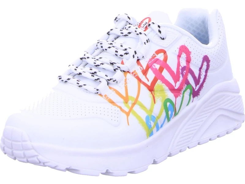Skechers Girl's Uno Lite Love Brights Sneakers, White Pu Multi Trim, 2 UK Child