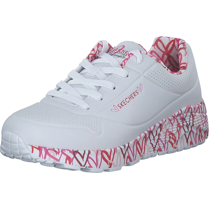 Skechers Girl's Uno Lite Lovely Luv Sneakers, White Synthetic/Red & Pink Trim, 11.5 UK Child