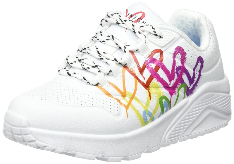 Skechers Girl's Uno Lite Love Brights Sneakers, White Pu Multi Trim, 10 UK Child