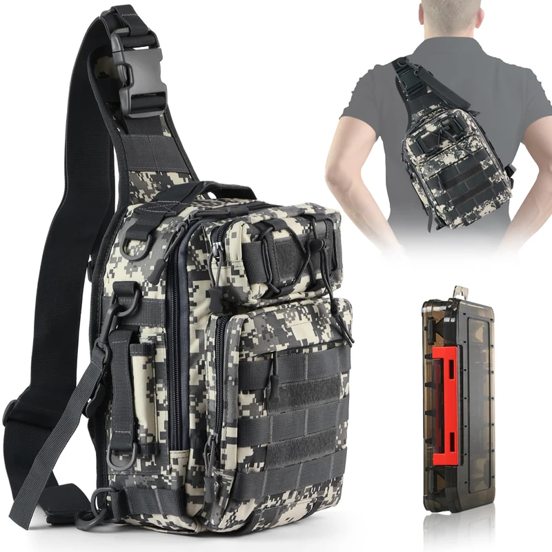 Aertiavty Compact Fishing Tackle Bag, Fishing Bag with Tackle Box and Rod Holder Outdoor Sport Fishing Backpack (Black, Small)