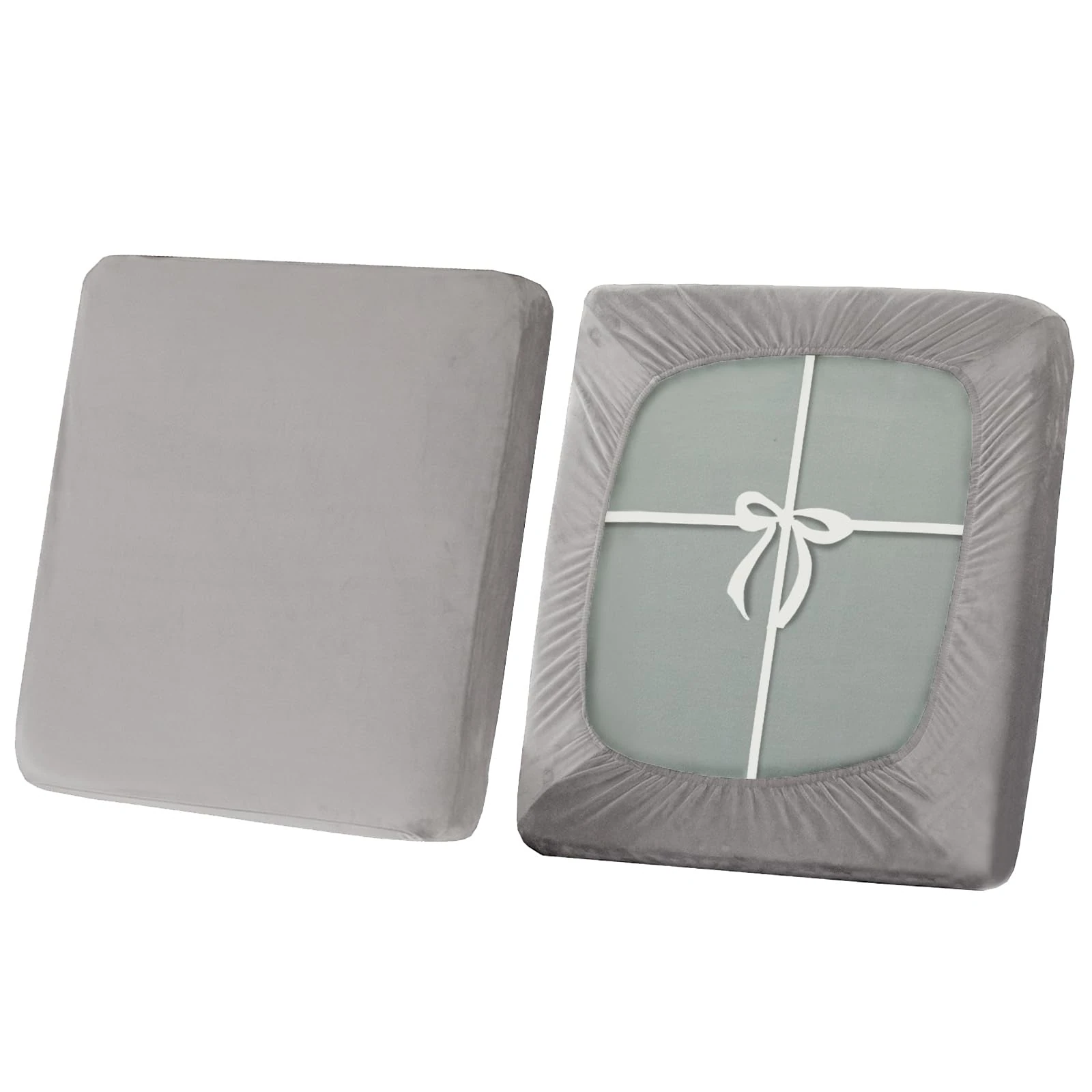 SYLC Stretch Sofa Seat Cushion Covers, Non-slip Sofa Cushion Cover with Ties and Elastic Bands, Velvet Couch Cushion Covers Replacement (Light grey,Large 1-Seater)