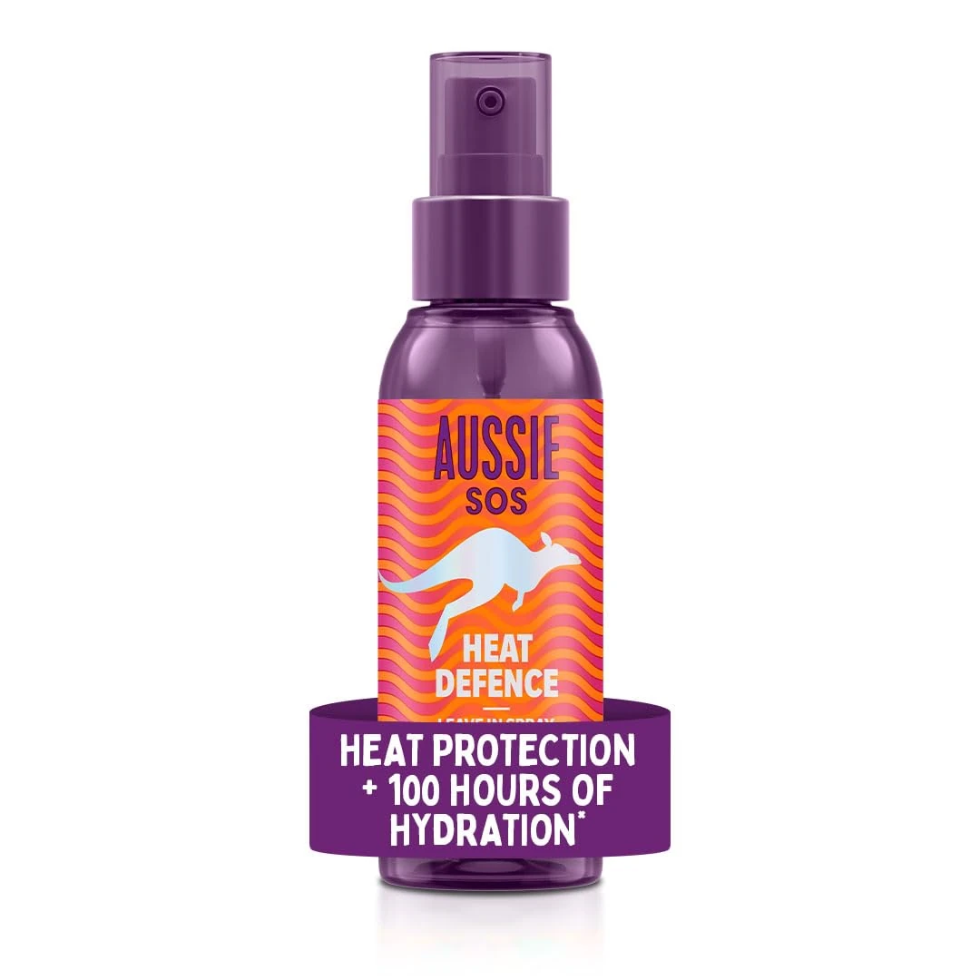 Aussie SOS Heat Defence Leave In Spray 100ml to Detangle and Protect Against Heat While Keeping Hair Hydrated for 100 Hours. Infused with Australian Superfoods. Vegan Formula