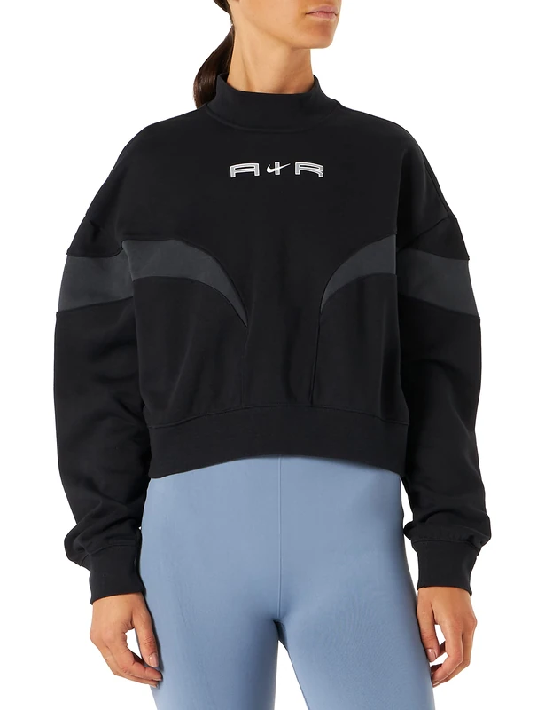 Nike DD5433 W NSW AIR FLC MOCK LS TOP Sweatshirt women's black/dk smoke grey/(white) L