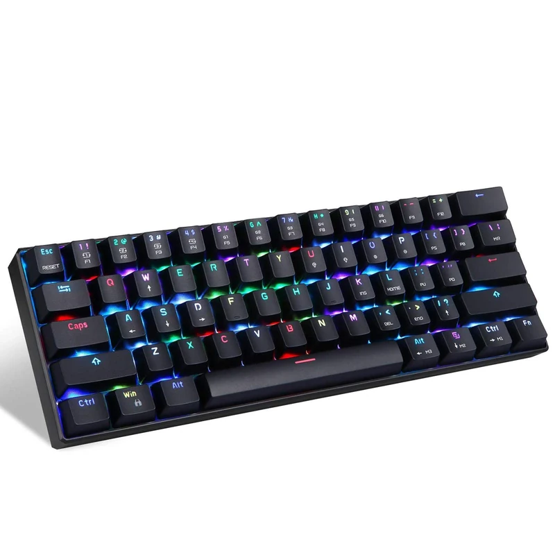 MOTOSPEED 60% Mechanical Keyboard Portable 61 Keys RGB LED Backlit Type-C USB Wired Office/Gaming Keyboard for Mac, Android, Windows（Red Switch）