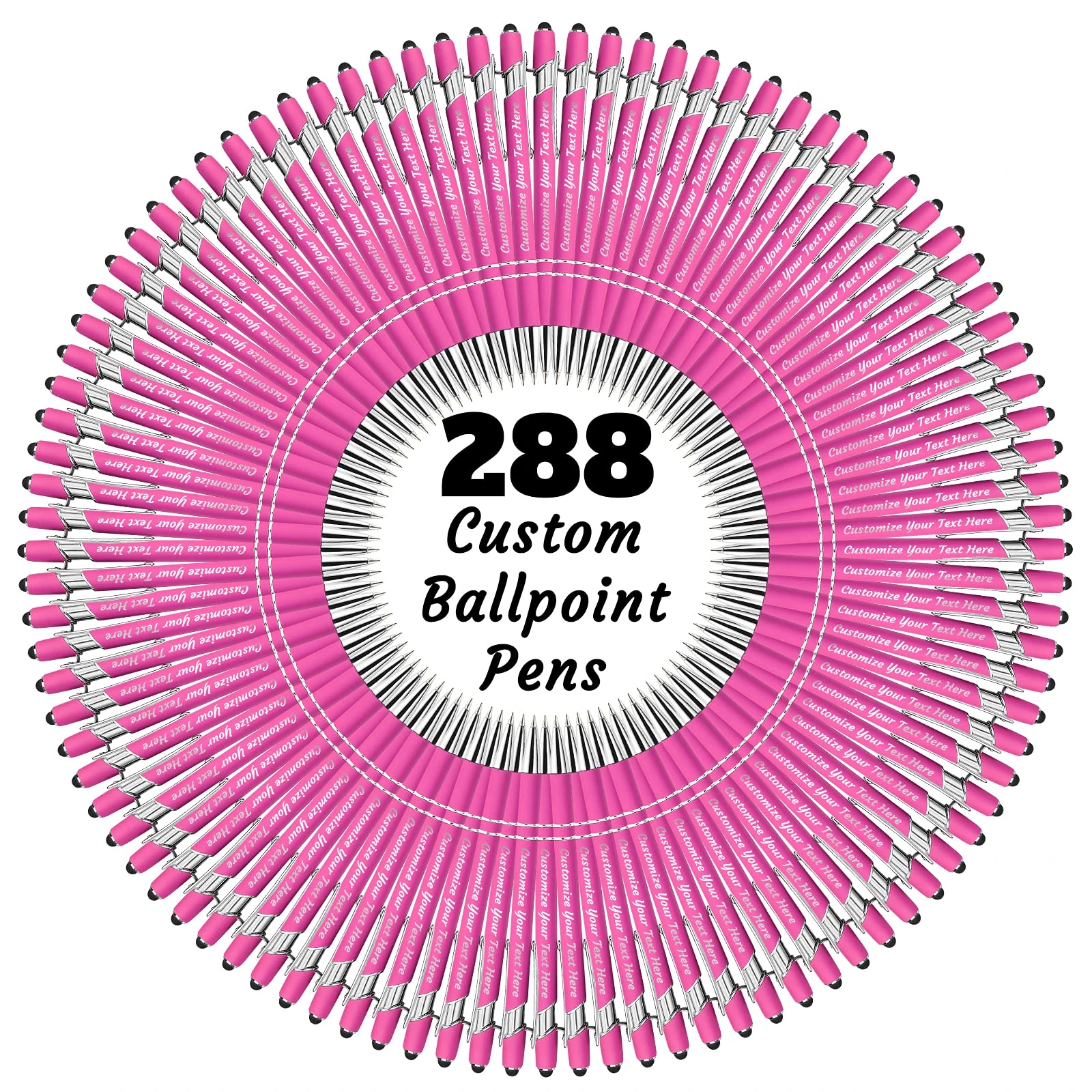 YanNanKe Custom Pens Personalised Bulk, Customised Engraving Ballpoint Pens with Stylus Name or Text, Ideal Anniversary, Birthday or Graduation Gift(288 PCS, Black Ink)