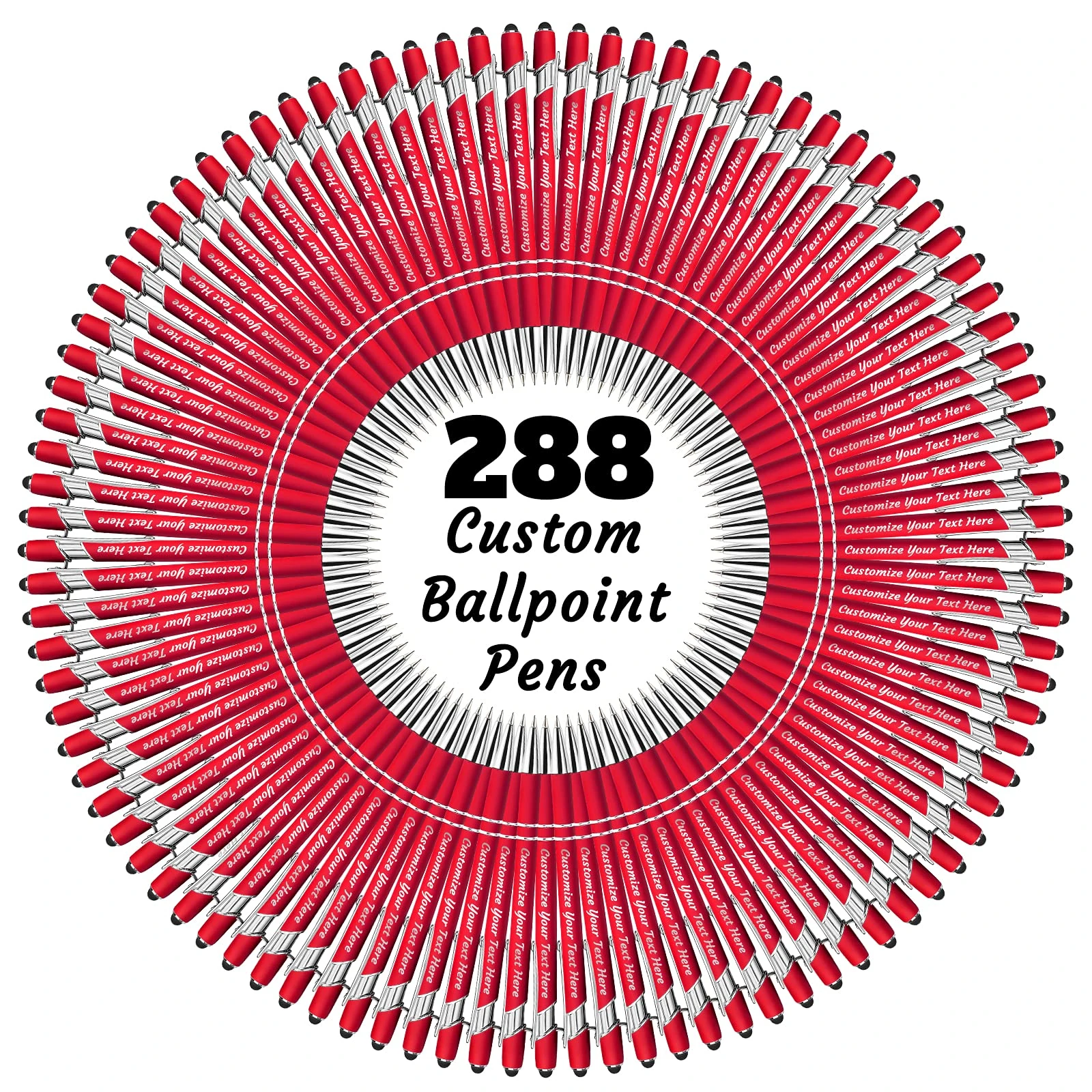 YanNanKe Custom Pens Personalised Bulk, Customised Engraving Ballpoint Pens with Stylus Name or Text, Ideal Anniversary, Birthday or Graduation Gift(288 PCS, Black Ink)