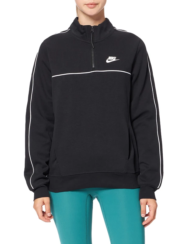 Nike DD5255 W NSW MLNM ESSTL FLC QZ LS TOP Sweatshirt women's black/white L