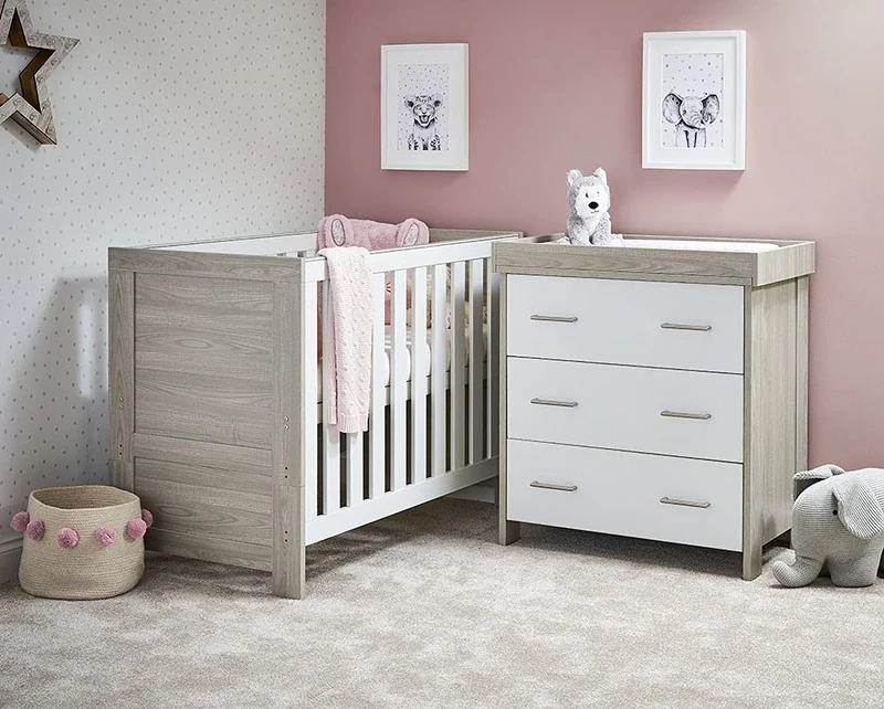 Obaby Nika Mini 2 Piece Room Set - Grey Wash & White, Textured Oak