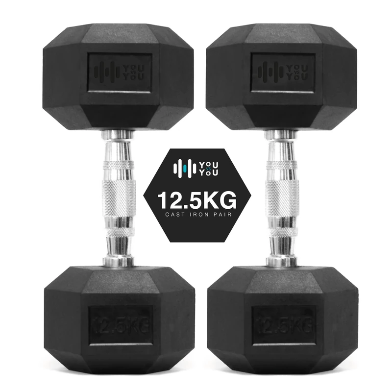 You vs You Hex Dumbbells Weights Pair for Home Exercise | 12.5kg Set of 2 Hexagonal Weight Rubber Encased for Home Fitness Gym Workouts Training Muscle Building & Conditioning | Unisex | Strength Fit