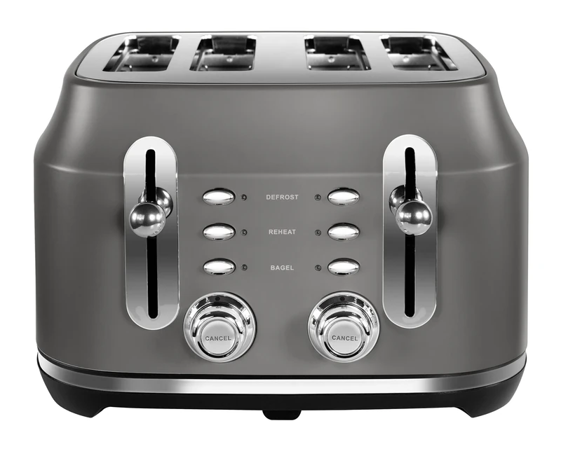 Rangemaster RMCL4S201GY Classic Grey 2.1kW 4 Slice Toaster with Defrost, Cancel & Reheat Functions, Removable Crumb Tray & 6 Power Levels with 2 Year Guarantee