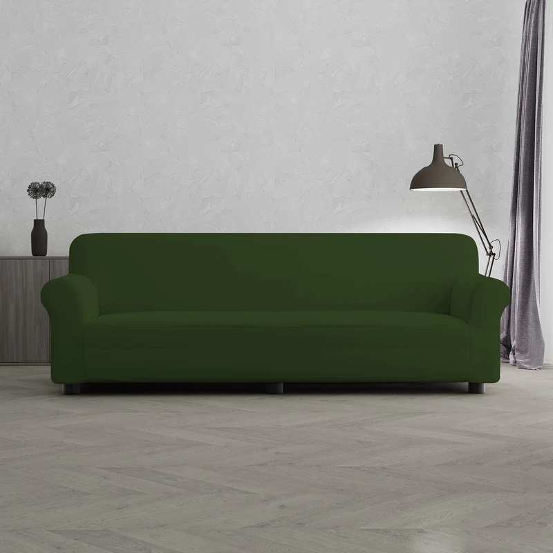 Italian Bed Linen Elastic Sofa Cover “Piu Bello”, 97% Polyester + 3% Elastane, Dark Green, 4 Places