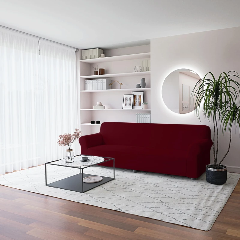 Italian Bed Linen Elastic Sofa Cover “Piu Bello”, 97% Polyester + 3% Elastometer, Bordeaux, 4 Places