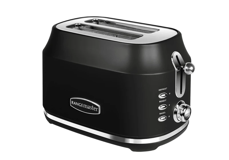 Rangemaster RMCL2S201BK Classic Black 1kW 2 Slice Toaster with Defrost, Cancel & Reheat Functions, Removable Crumb Tray & 6 Power Levels with 2 Year Guarantee