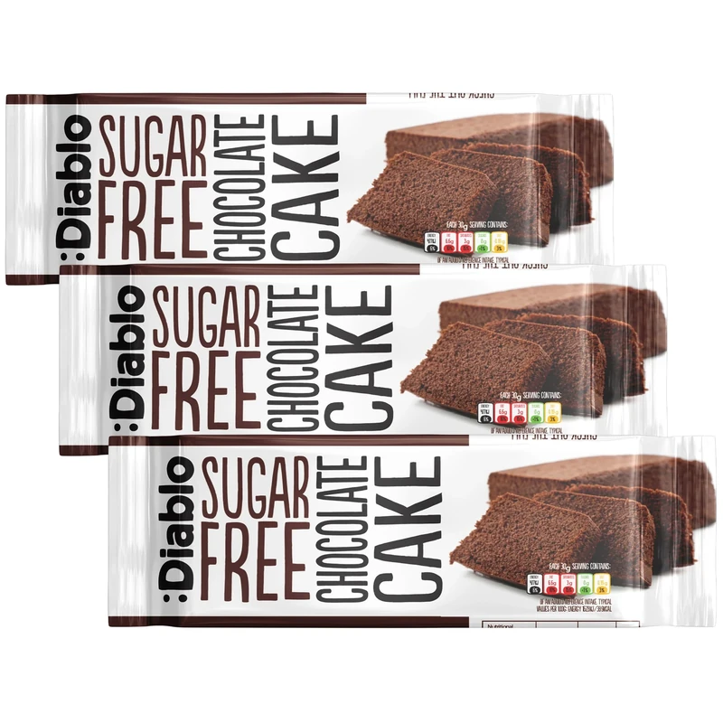 Diablo Sugar Free Chocolate Cake – Healthy Snacks Sweet Treat, Cakes & Desserts for All, Ideal for Snack Time, Tea & Party Treat, Halal & Kosher Approved – 200g (Pack of 3)