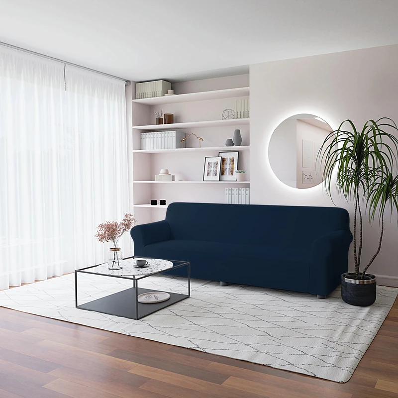 Italian Bed Linen Elastic Sofa Cover “Piu Bello”, 97% Polyester + 3% Elastometer, Dark Blue, 4 Places