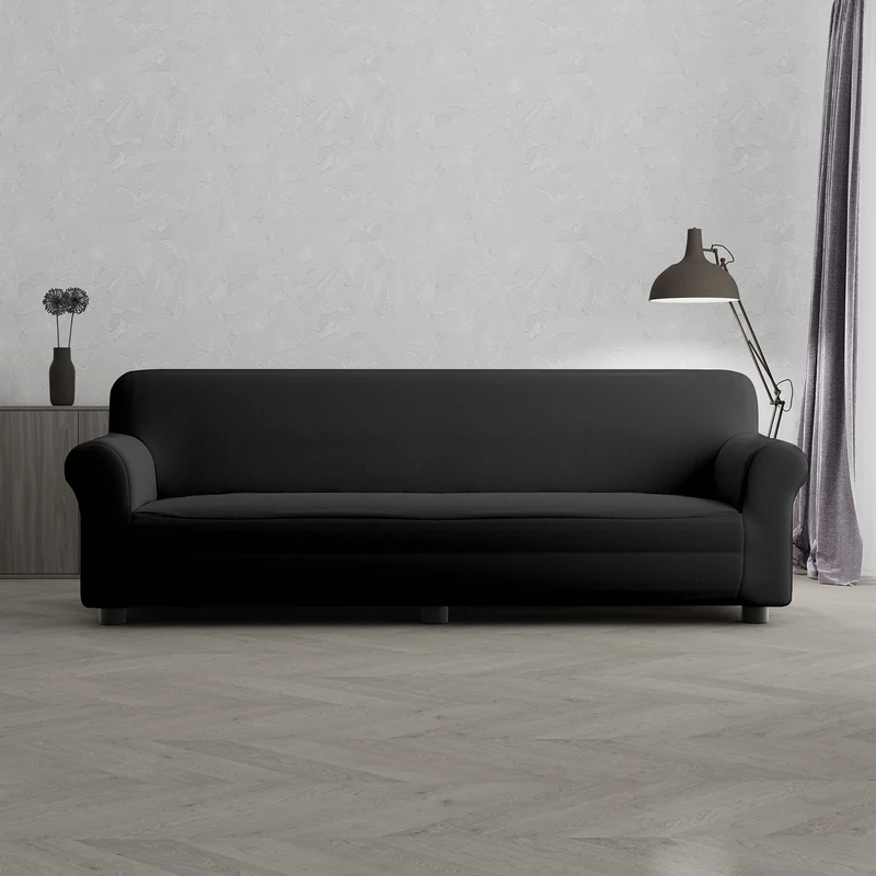 Italian Bed Linen Elastic Sofa Cover “Piu Bello”, 97% Polyester + 3% Elastometer, Black, 4 Places