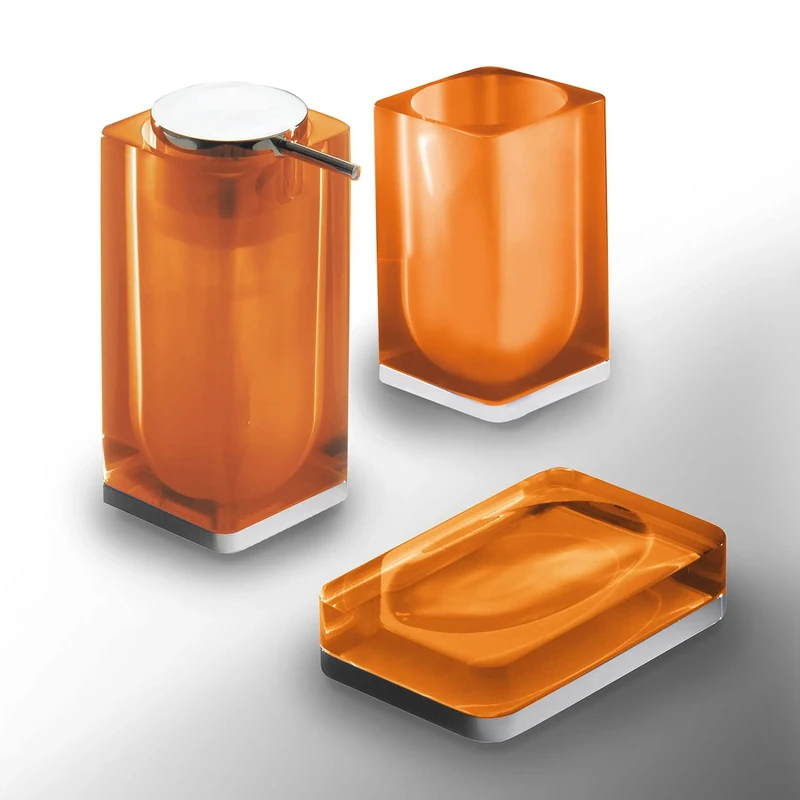 Gedy Orange Iceberg Set of 3 Colours, Soap Dish, Soap Dispenser, Bathroom Toothbrush Holder, 3 Products Made of Resin, Year of Warranty 2, R&D Design, Unique