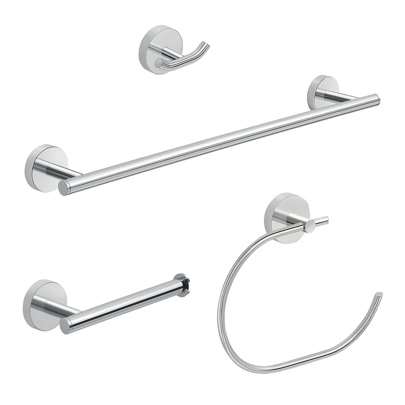 Gedy Osaka Set of 4 Stainless Steel, Chrome Color, Wipes 45 cm, Roll, 1 Clothes Hanger, 1 Ring Towel Holder, 10 Year Warranty, R&D Design, Unique