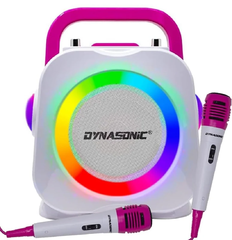 DYNASONIC Karaoke with microphone, Original Gifts for children girl, Speaker, Toys girl 4-13 years (DK-201 Pink)