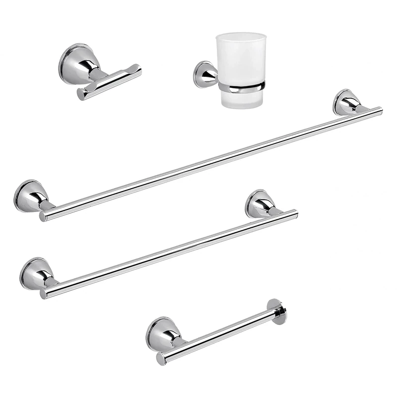 Gedy Set AVA Chrome 5 pcs, toothbrushes, 35 cm, wipes 60 cm, Toilet paper holder, Bathroom coat rack, Stainless steel material, R&D design, 2 Year Warranty, Unique