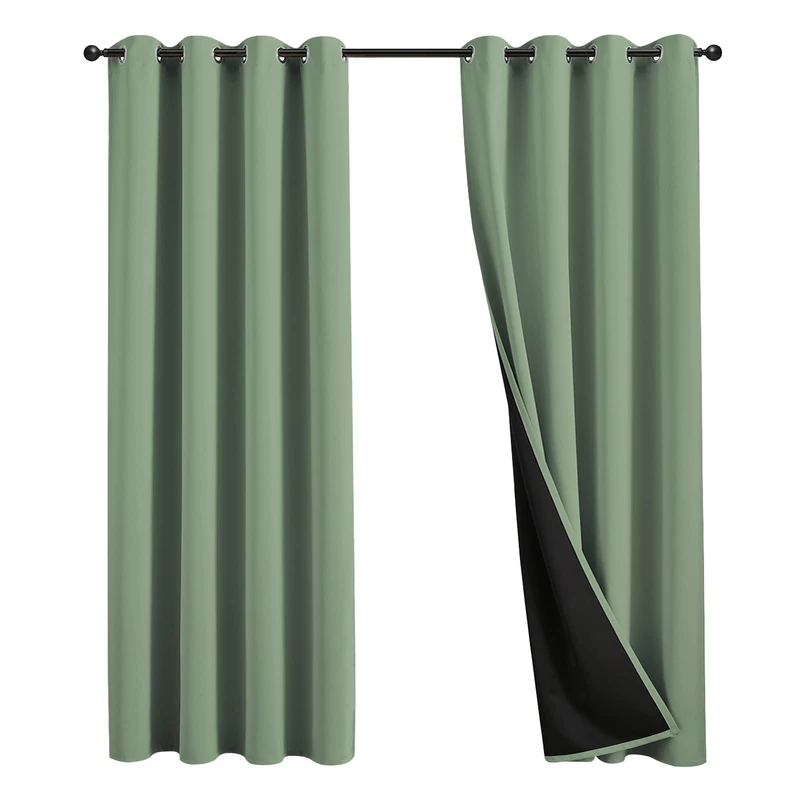 JSFLY 100% Blackout Curtains 96 inch Length for Bedroom, Thick Noise Reduction Thermal Insulated Grommet Window Drapes Room Darkening Curtains for Living Room, 2 Panels (52x96 inches,Greyish Green)