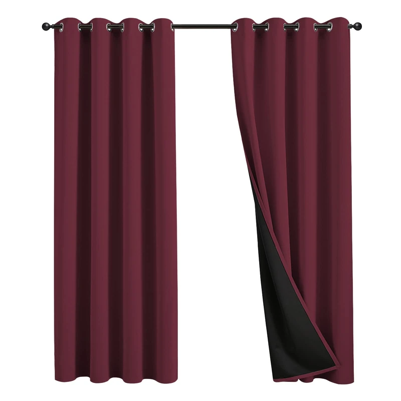 JSFLY 100% Blackout Curtains 106 inch Length for Bedroom, Thick Noise Reduction Thermal Insulated Grommet Window Drapes Room Darkening Curtains for Living Room, 2 Panels (62x106 inches,Wine)