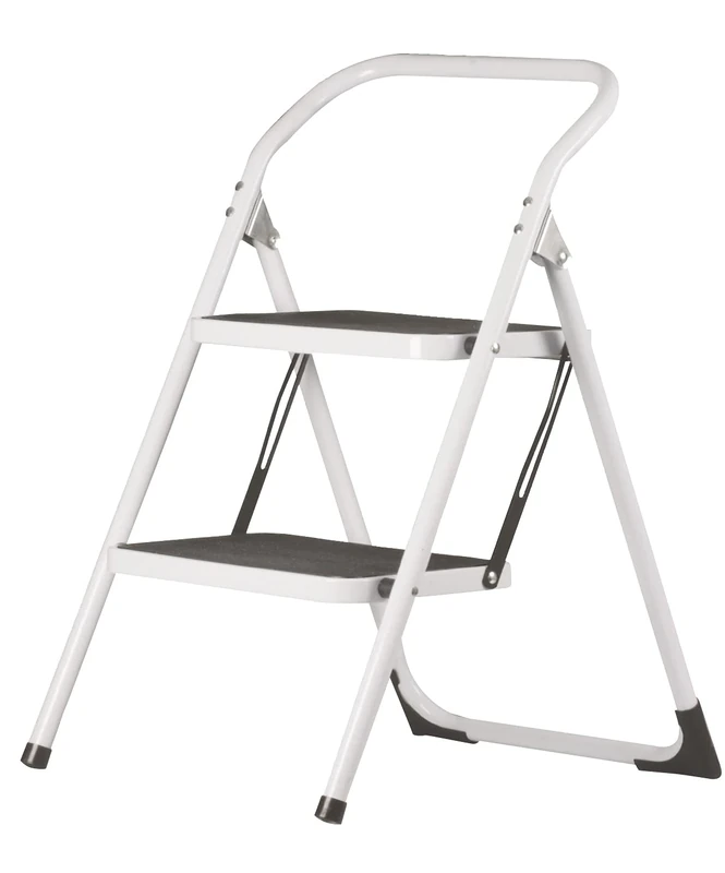Amig – 2-Step Folding Ladder | Folding Stool | Dimensions: 77 x 57 x 47 cm | Stool with Two Non-Slip Steps | Maximum Weight Capacity: 150 kg | Steel | White and Black