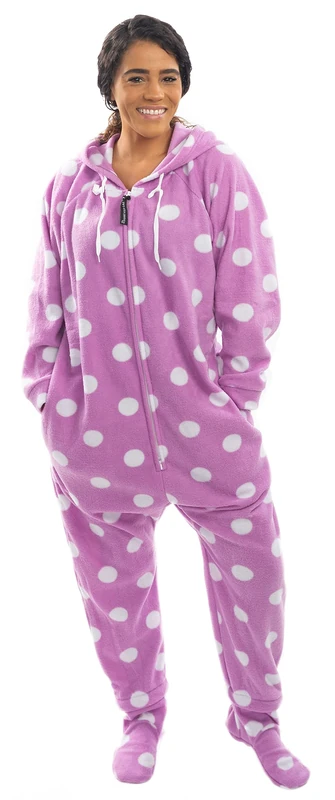 Forever Lazy Footed Adult Onesies, One-Piece Pajama Jumpsuits for Men and Women, Unisex. with Detachable Feet., Polka Dot, XL