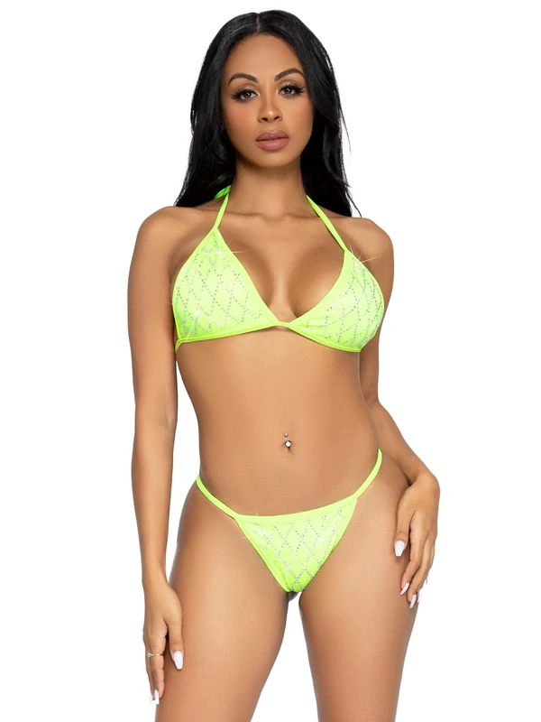 Leg Avenue Domino Bikini Set, Lime, S - Image 1