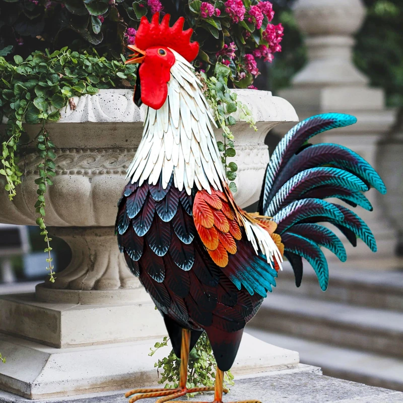 chisheen Metal Rooster Decor,Yard Chicken Decorations,Outdoor Garden Statues, Metal Chicken Sculpture for Backyard Patio Kitchen Decor & Lawn Ornaments - Image 1