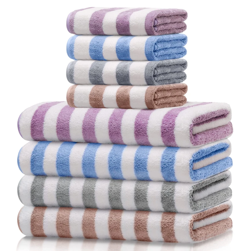 OLESTER Ringspun Cotton Bath Towels 4 Colors for Shower Pool Beach Bathroom Highly Absorbent and Soft Cotton Towel Quick Dry,Lightweight,Plush(4 Bath Towels27.5 x 55" and 4 Hand Towels14 x 30"