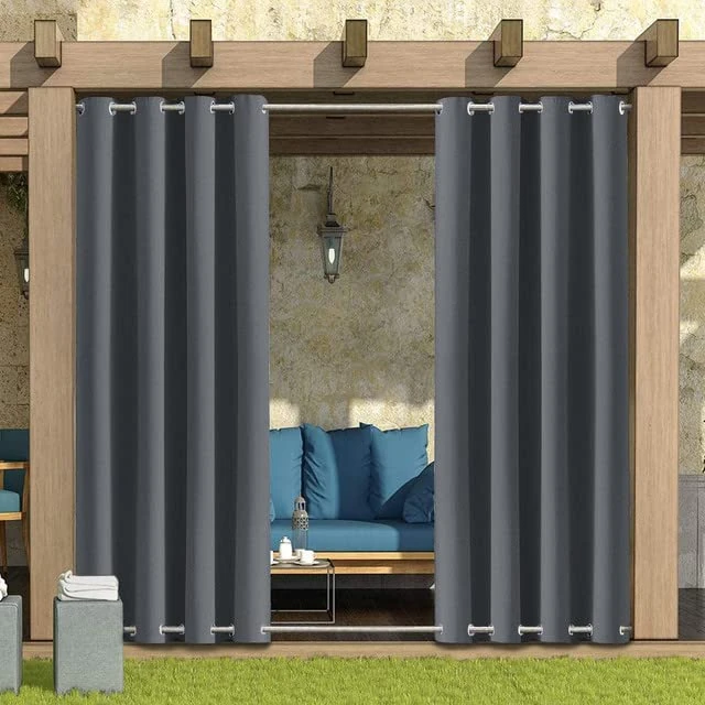 Outdoor Curtains for Garden Patio Gazebo Pergola,Waterproof,Windproof,Blackout Thermal Insulated Double Grommet(Top and Bottom) Outdoor Curtains for Garden Patio Door(1 Panel,52"*94",Dark Grey)