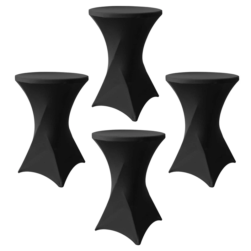 SUNTQ 4 Pack 32x43 Cocktail Table Covers, Spandex Stretch Square Corners Black Table Cloths, Fitted Stretch Cocktail Tablecloths for Parties,Birthday,Vendors,Outdoor Events,DJ,Banquet,Tradeshows - Image 1