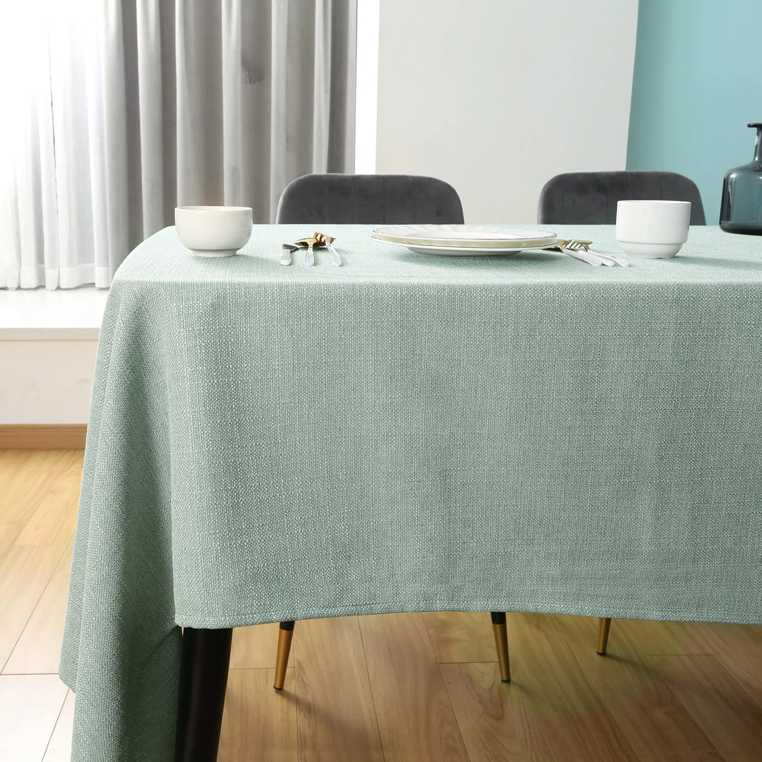 SEASHORE TREE Rectangle Table Cloth – Wipe Clean Tablecloth, Thick Faux Linen Waterproof Table Cover for Dining Room, Kitchen, Home, or Restaurant, Celadon Green 94.5" x 55.1"