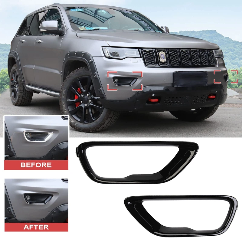 JHO Truck Front Fog Lights Cover Trim Fog Lamp Replace Fit for Jeep Grand Cherokee 2017-2021 LimitedLaredoOverland(Bright Black)