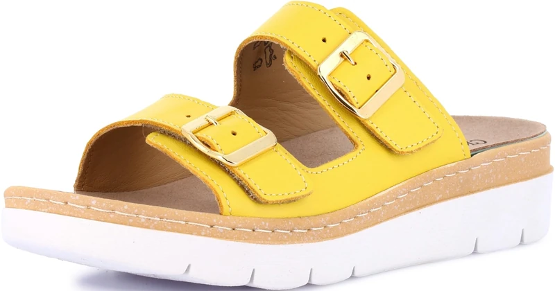 GRUNLAND-MOLL comfort slipper with double adjustable buckle, removable Drysoft leather insole, molded sole, and 4 cm wedge heel